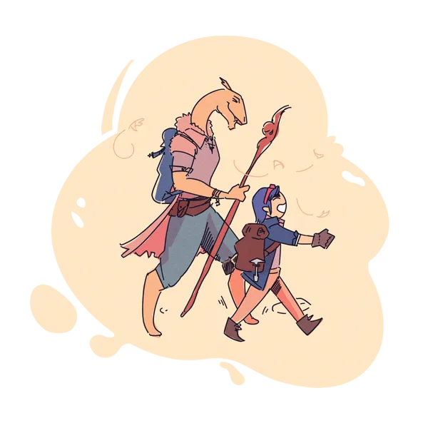 image of ruko and sky walking cheerfully